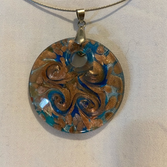Beautiful glass gold and blue pendant - Picture 1 of 2